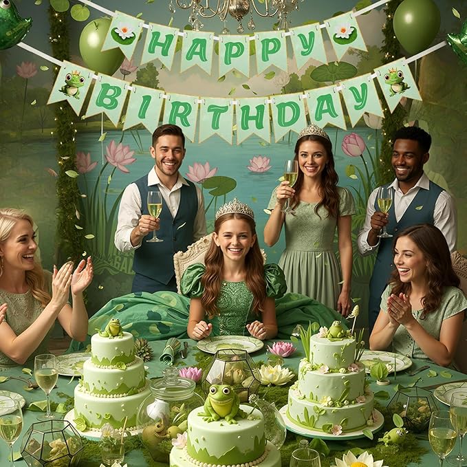Green Princess Party Supplies 8.2ft Happy Birthday Banner Signs