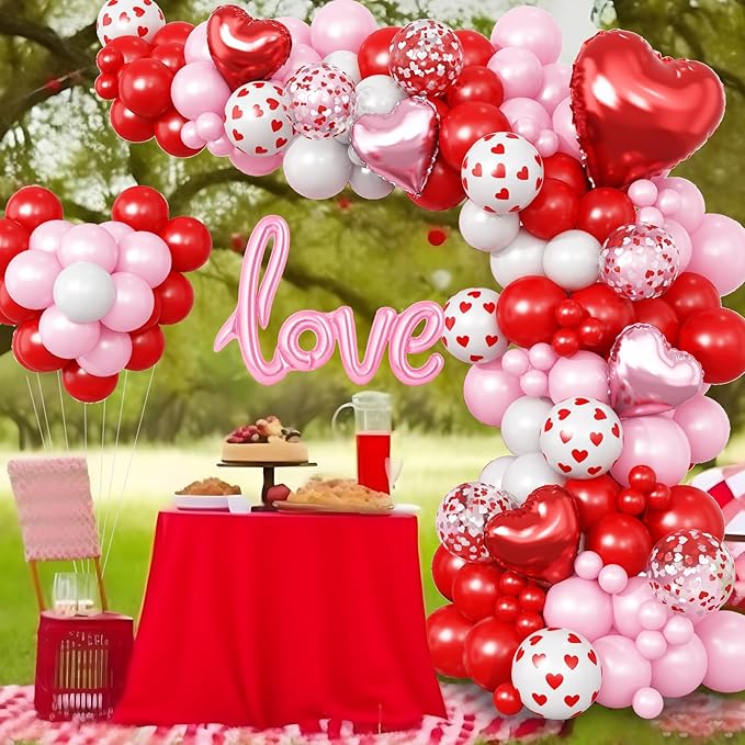 Valentines Day Balloon Arch Garland Kit Red Pink White Heart Shaped