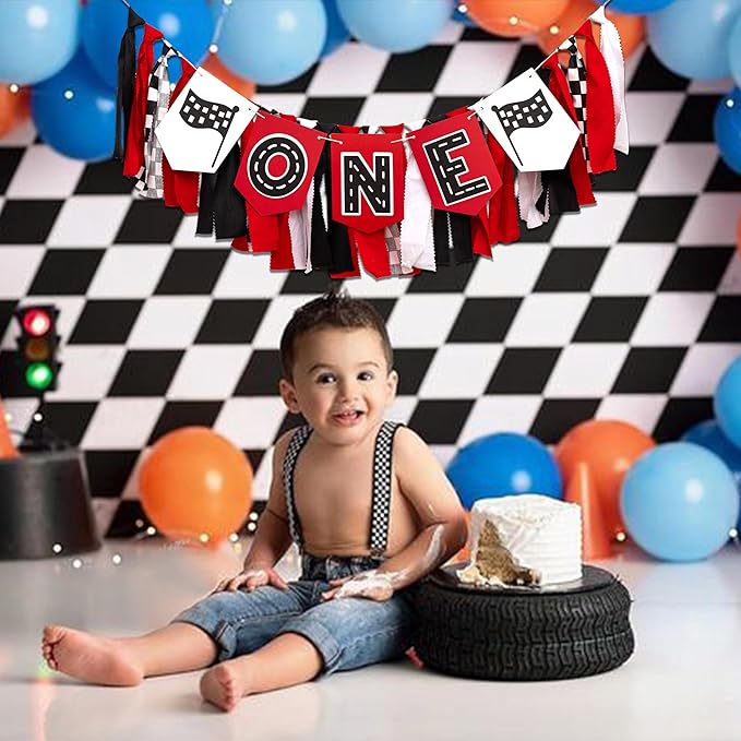Racing Car ONE High Chair Banner Racing Car First Birthday Party