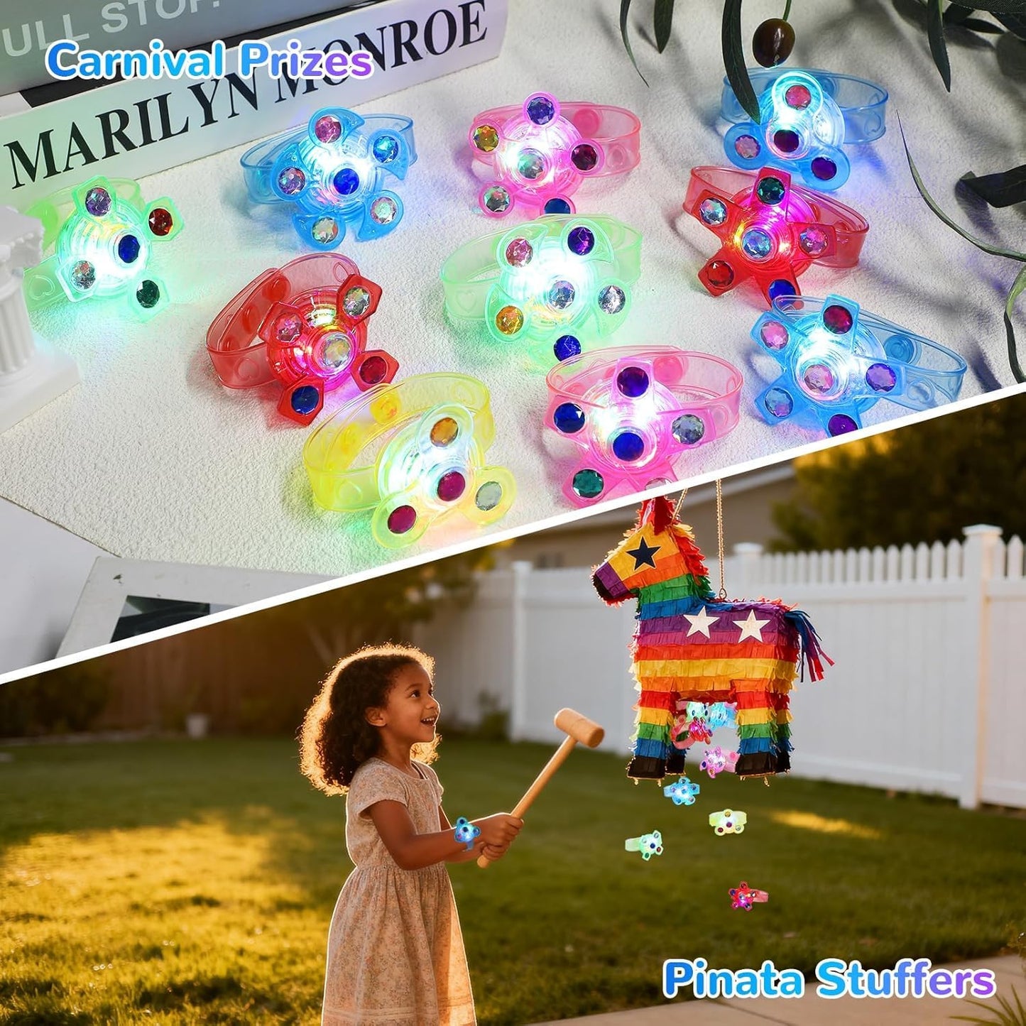 Maegawa 25 Pack LED Light Up Fidget Spinner Bracelets Party Favors for