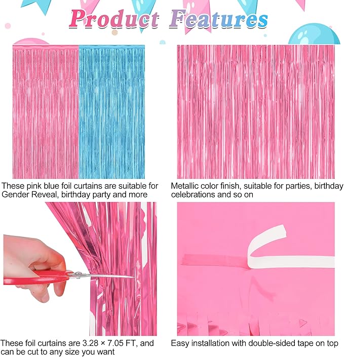 2 Pack Gender Reveal Decorations, 3.28 FT x 7.05 FT Pink and Blue