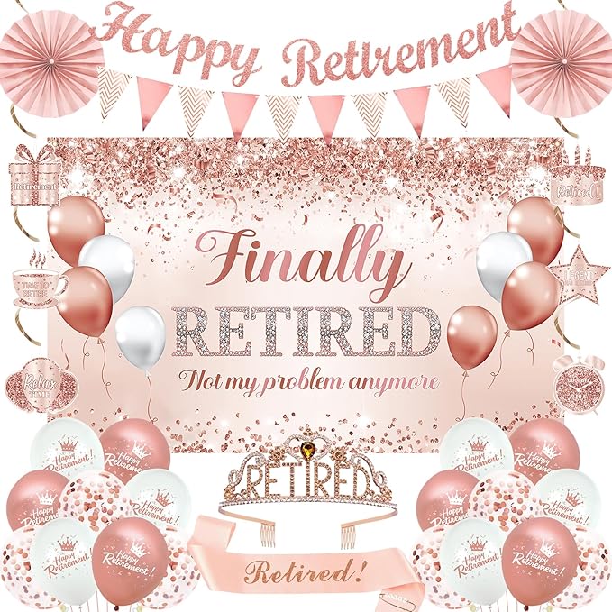 Rose Gold Retirement Decorations for Women 30pcs Retirement Party
