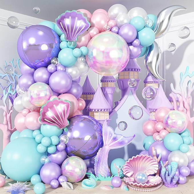 Mermaid Balloon Garland Arch Kit Purple Teal Blue Pink Clear Latex