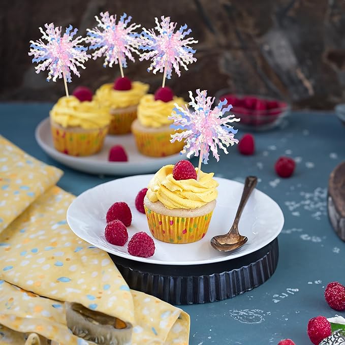 Gyufise 30Pcs Foil Firework Cupcake Toppers Sparkle Tinsel Cake #9