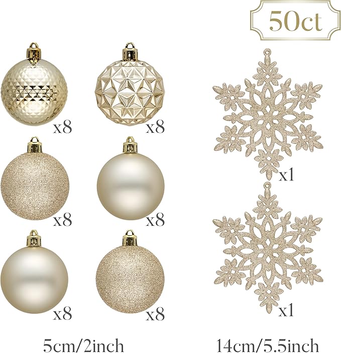 Valery Madelyn Christmas Tree Decorations Ornament Set, 50ct 2 Inches