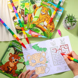 24 Jungle Safari Mini Coloring Books Kids with 24 Stacking Crayons