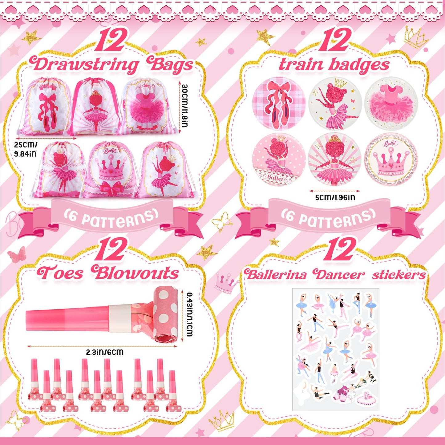 Yeaqee 100Pcs Ballerina Party Favors Include Ballet Drawstring
