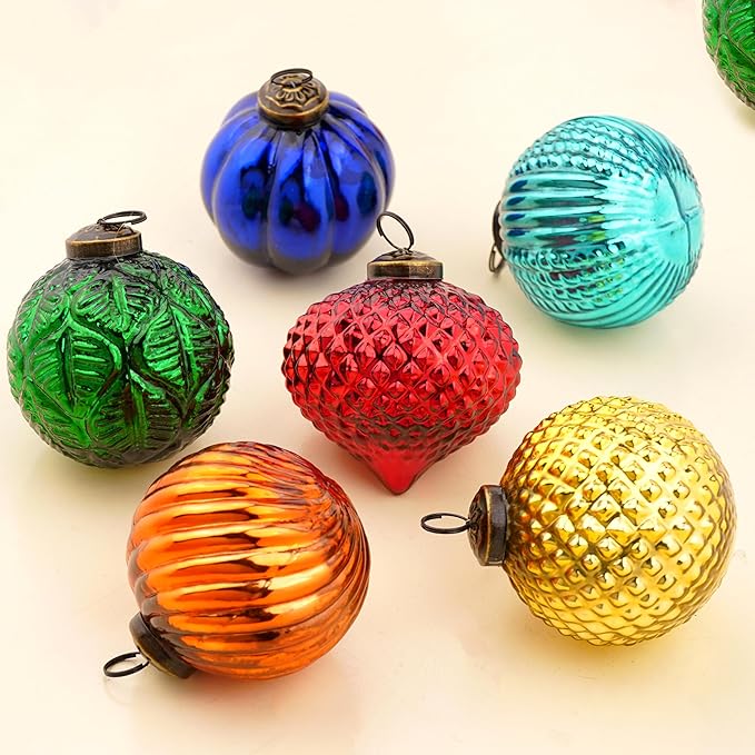 IndianShelf 6 Colorful Christmas Balls - Glass Tree Ornaments -