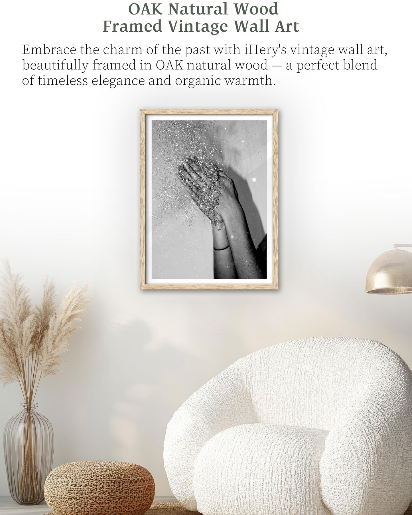 iHery Natural OAK Wood Framed Disco Party Glitter Hands Wall Art,