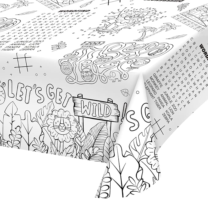 2 Pack Safari Jungle Theme Kids Coloring Paper Tablecloth