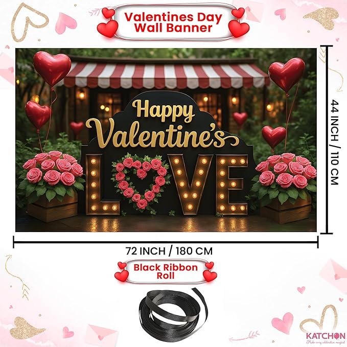 Happy Valentines Day Backdrop XtraLarge 72x44 Inch Love Valentines