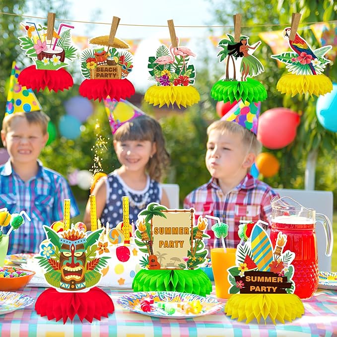 10 Pieces Hawaiian Luau Honeycomb Table Centerpiece, Hawaiian Themed