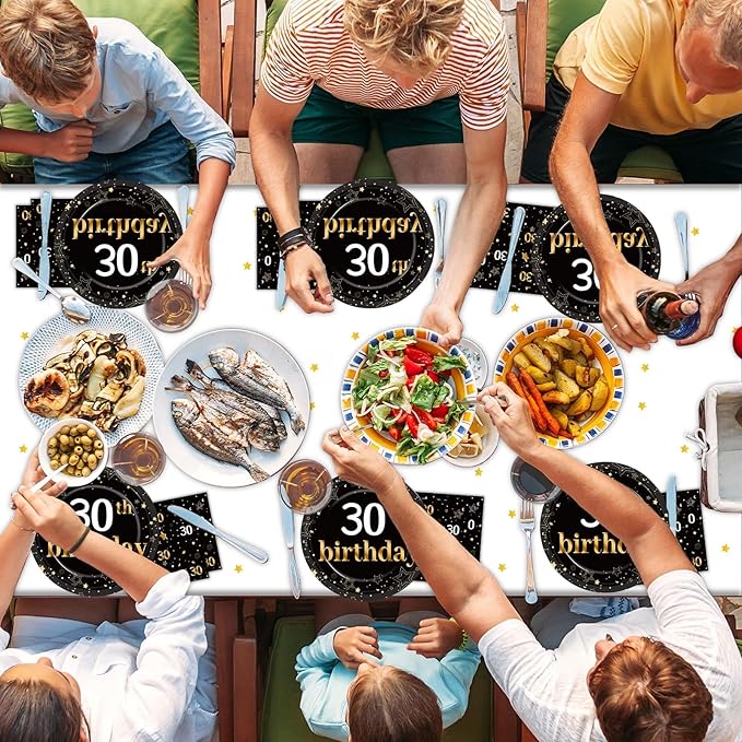 30th Birthday Party Supplies Serves 24 Black and Gold 30 Years Old
