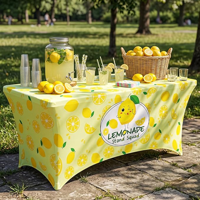 Moukeren 6ft Lemonade Tablecloth Stretch Spandex Table Cover Lemonade