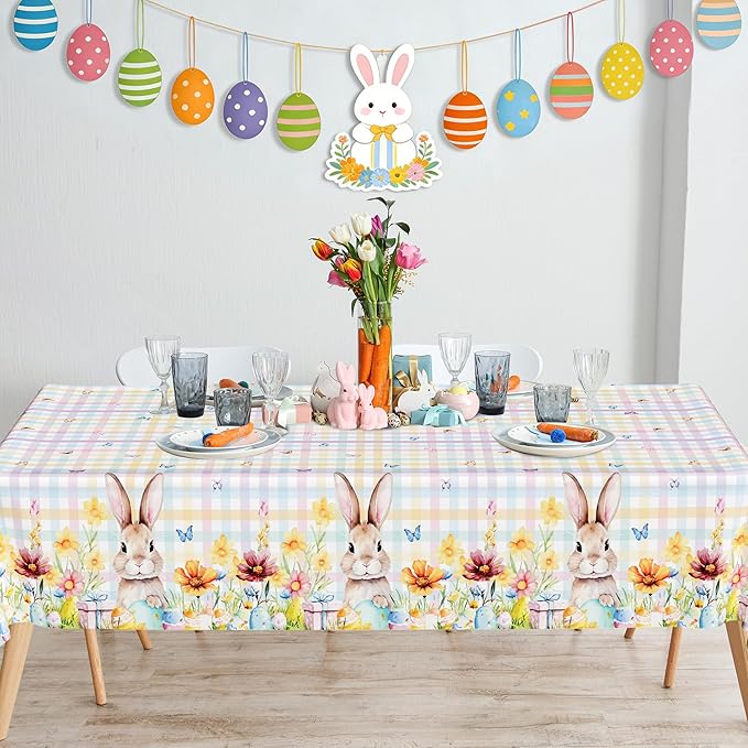 QZYL 2 Pack Easter Tablecloth Disposable, 54" x 108" Easter