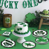 96 Pieces St Patrick's Day Tableware Set Green and Black Plaid