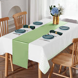 8Pack Plastic Tablecloths and Satin Table Runner Set Disposable White