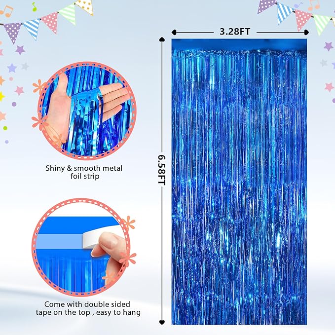 2Pack Blue Tinsel Backdrop Streamers, GCB Party Streamers Backdrop