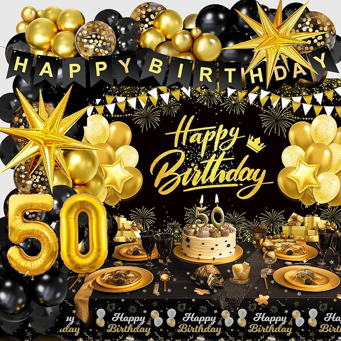 Black and Gold Birthday Decorations for Men Women Black and