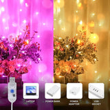 Color Changing Curtain Lights, Pink Room Decor 8 Modes LED String