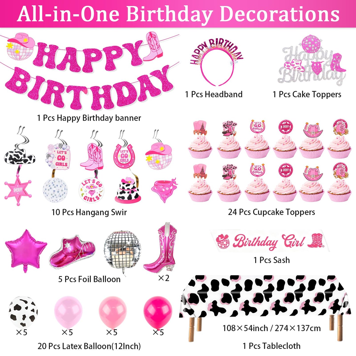 Cowgirl Birthday Party Decorations, Disco Cowgirl Party Supplies with