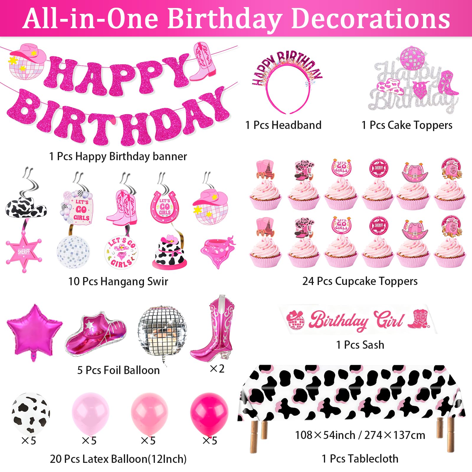 Cowgirl Birthday Party Decorations, Disco Cowgirl Party Supplies with