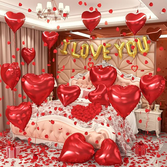 I Love You Balloons Valentines Day Decorations Red Heart Love Foil