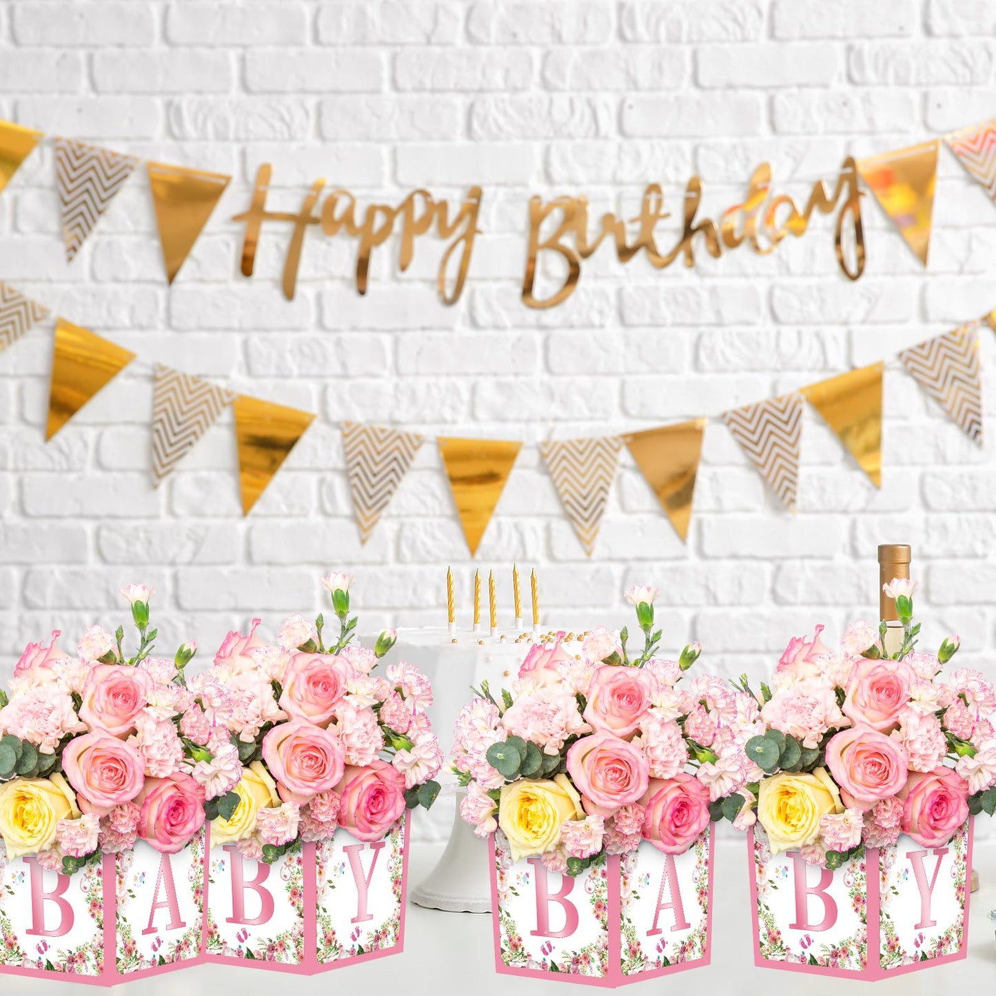 Jremreo 6 Pack 7x7x7 Inches Pink Floral Baby Shower Centerpiece Boxes