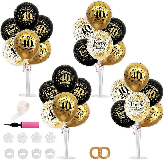 4 Set Black Gold Balloon Stand Kit for Birthday Decorations for 40th