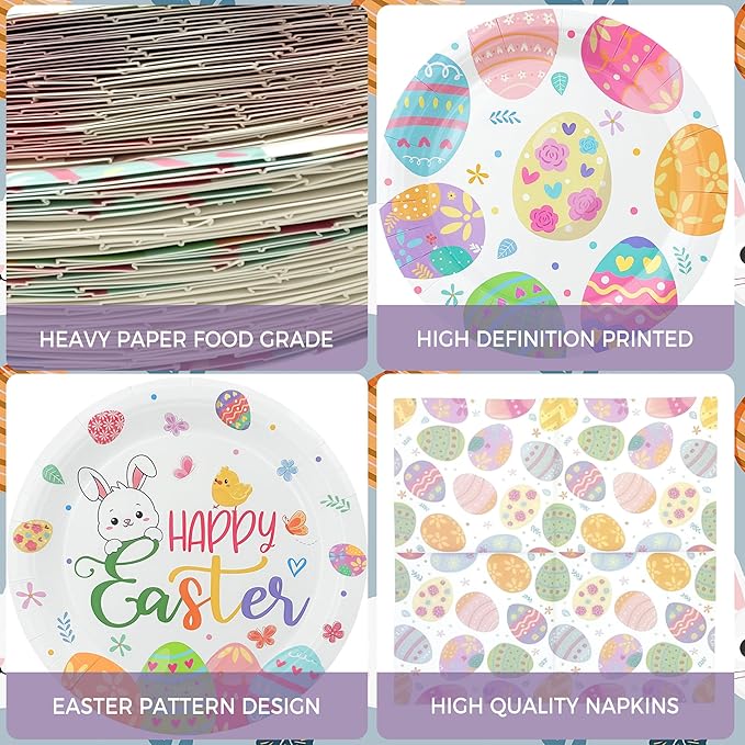 150PCS Easter Plates and Napkins Sets Disposable Easter Party
