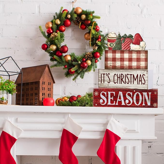 4 Pcs Christmas Table Decoration Wooden Hot Cocoa Santa Hat