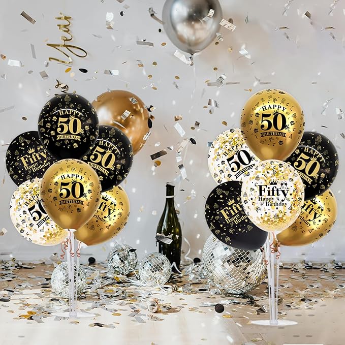 4 Set Black Gold Balloon Stand Kit for Birthday Decorations for 50th