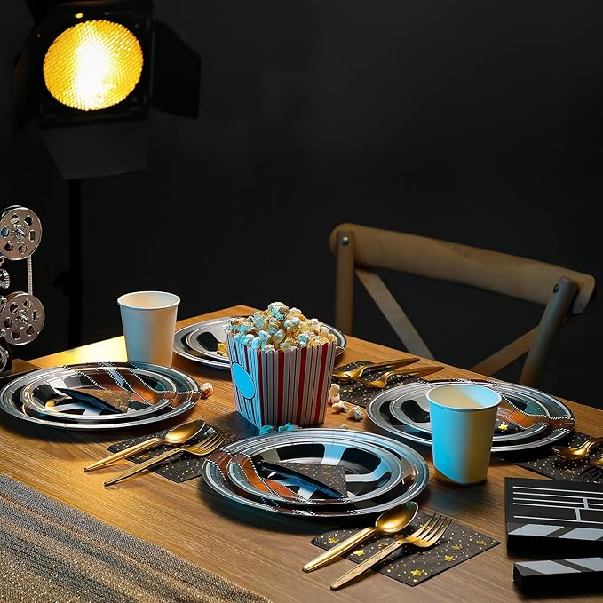 100 Pcs Movie Night Theme Party Supplies Serves 50 Plates and