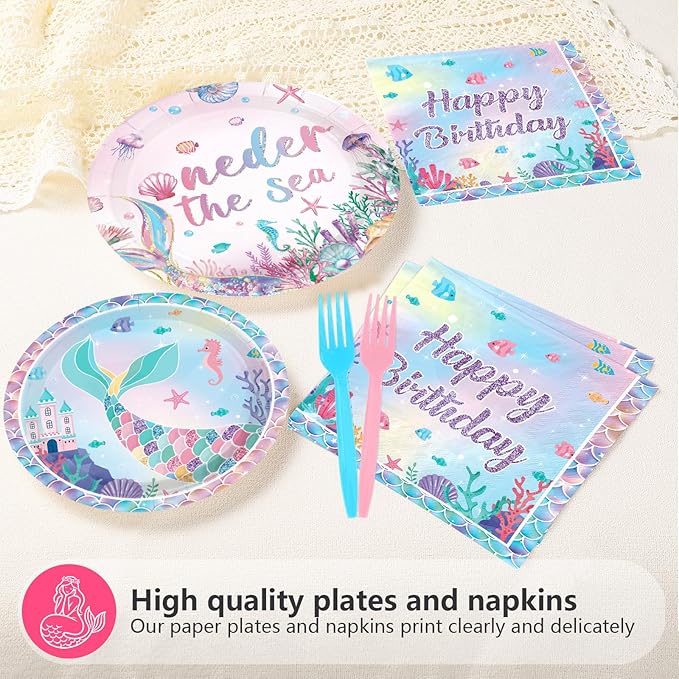 Grencian 96Pcs Mermaid Birthday Party Decorations Mermaid 1st