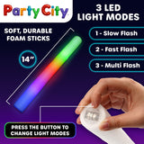 Party City 36pk LED Foam Glow Sticks 14”- Glow in the Dark Party
