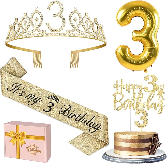 3rd Birthday Decorations for Girls with 3rd Birthday Sash and