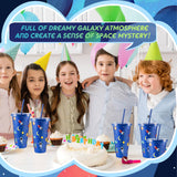 12 Pcs Space Party Plastic Cups with Lid and Straw 24 oz