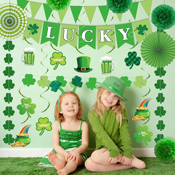 St Patrick's Day Decorations Kit Shamrock Garlands Hanging Swirls