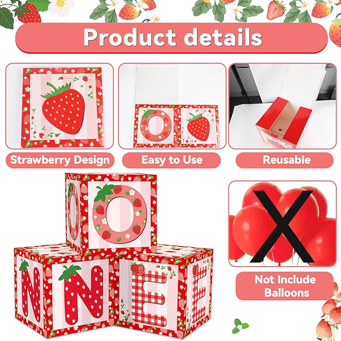 3Pcs Strawberry 1st Birthday Party Decorations Supplies Strawberry