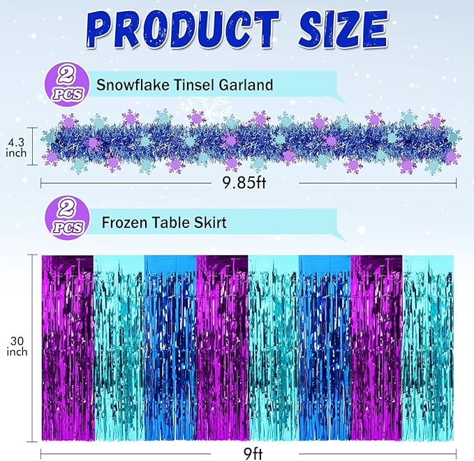 4 Pack Winter Princess Birthday Party Decorations 108 x30in Blue and