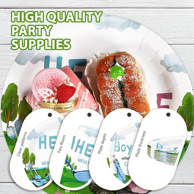 Grencian 96Pcs Golf Gender Reveal Party Supplies He She Theme Plates