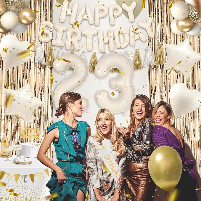 23rd Birthday Decorations for Women, White and Gold 23 Boho Birthday