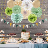 Sage Olive Green Gold Brown Boho Party Decorations 33pcs Paper