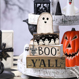 4 Pcs Halloween Table Decoration Wooden Ghost Tiered Tray Decoration