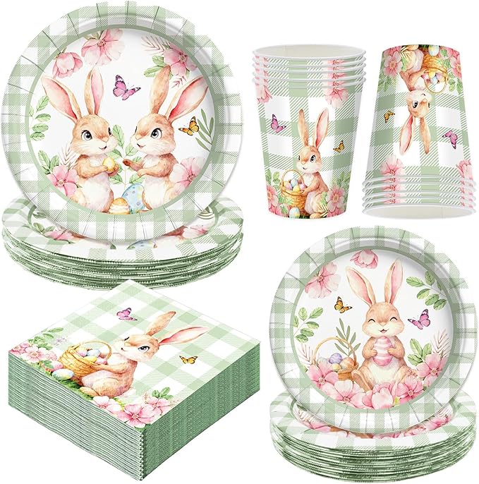 Easter Bunny Plates Napkins and Cup Set Disposable Easter Tableware