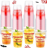 100 Pcs Halloween Plastic Cups 16 oz Clear Disposable Blood Print