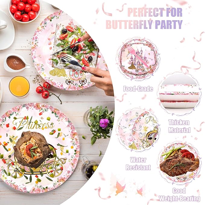 96 PCS Princess Party Plates Serve 24 Princess Plates and Napkins