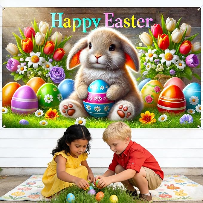 Easter Banner Polyester 43x70.86 Inches Large Easter