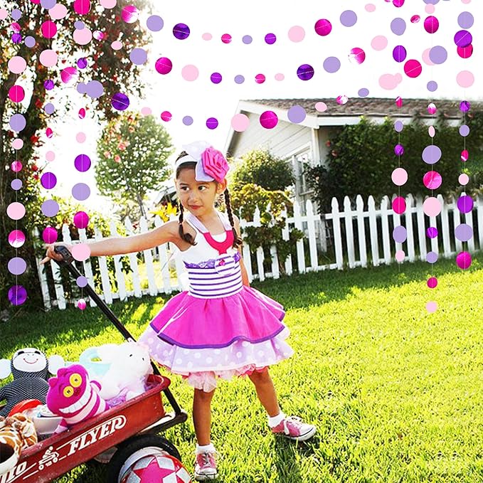 Pink and Purple Party Decorations Circle Dots Garland Hot Pink
