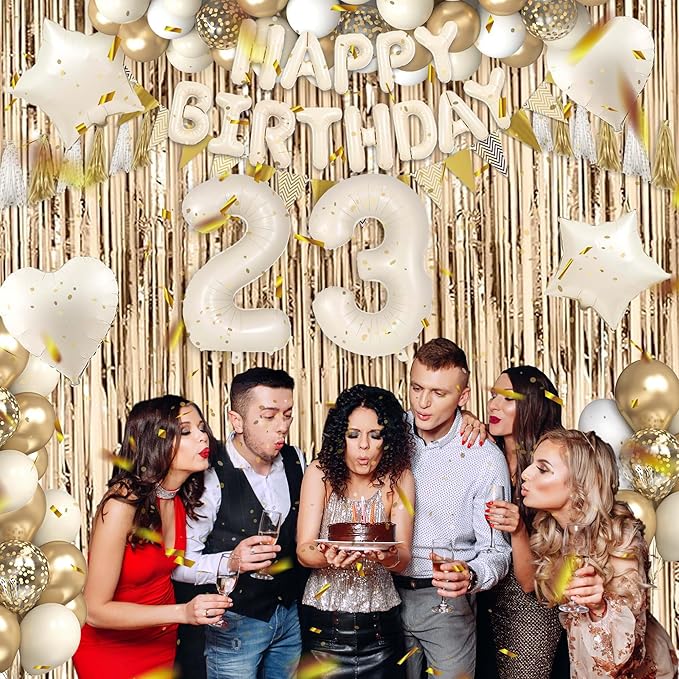 23rd Birthday Decorations for Women, White and Gold 23 Boho Birthday